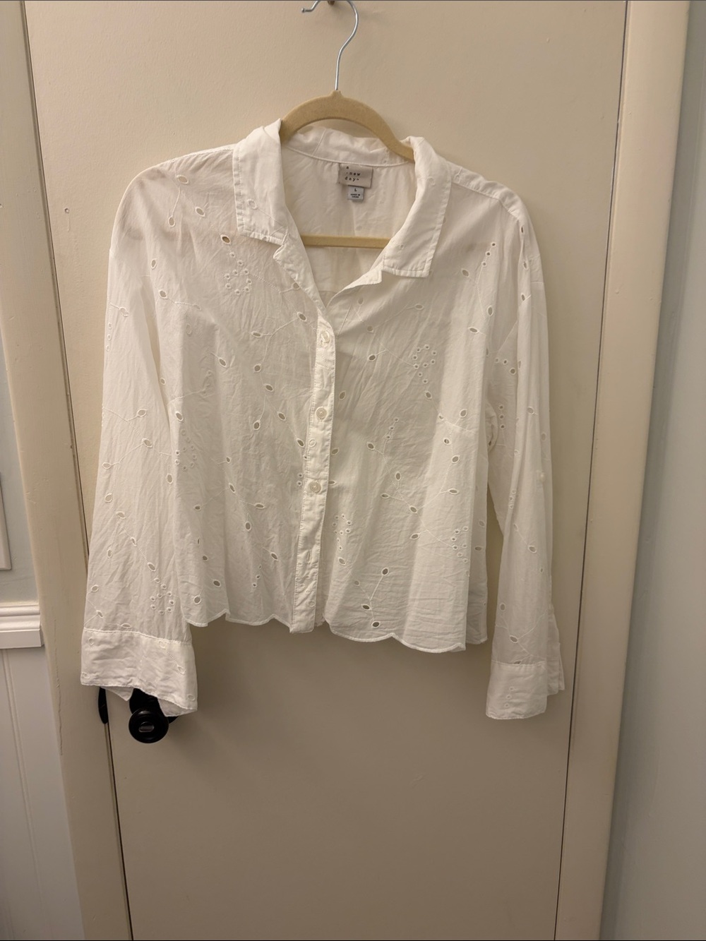 a new day White Eyelet Button-Down Shirt